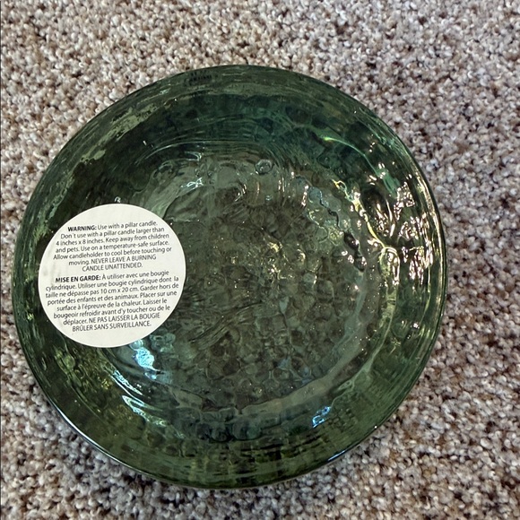 Pottery Barn Green Glass Pillar Candle Holder, 6”D x 3.5”H, EUC - Picture 2 of 3